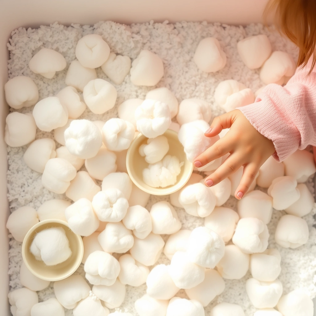 Ilustracja sensorycznego "śniegowego" pudełka - Materiały - Dzień Pingwina